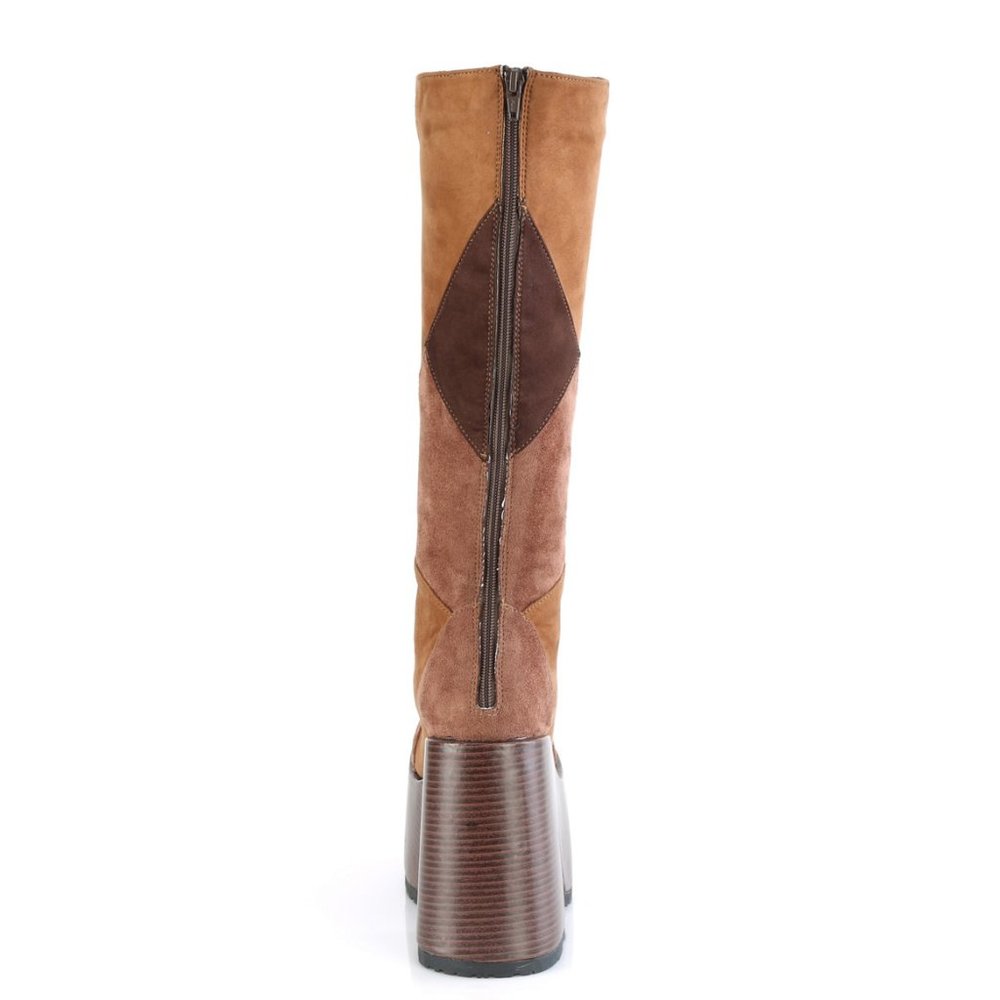 Platform Heel Patchwork Knee High Boots - Picture 2 of 5